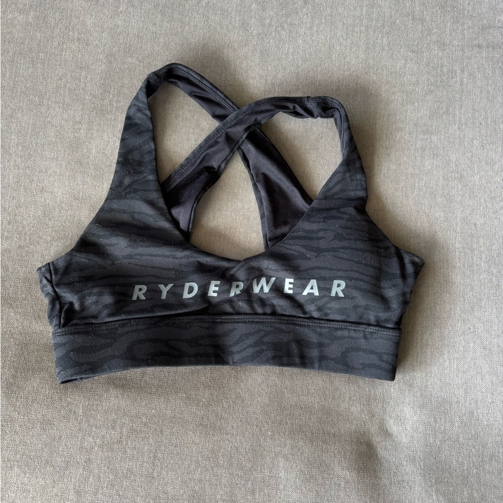 Ryderwear Black Strappy Sports Bra with Geometric Back